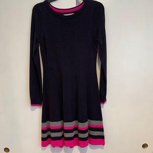 Navy and pink long sleeve sweater dress